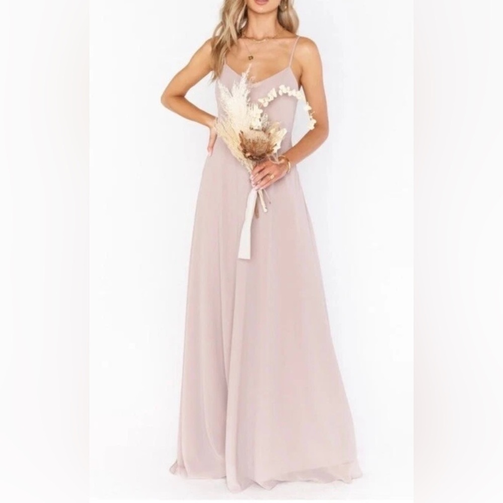 Show Me Your MuMu Faith Maxi Formal Bridesmaid Dress in Soft Beige Chiffon - Picture 3 of 9